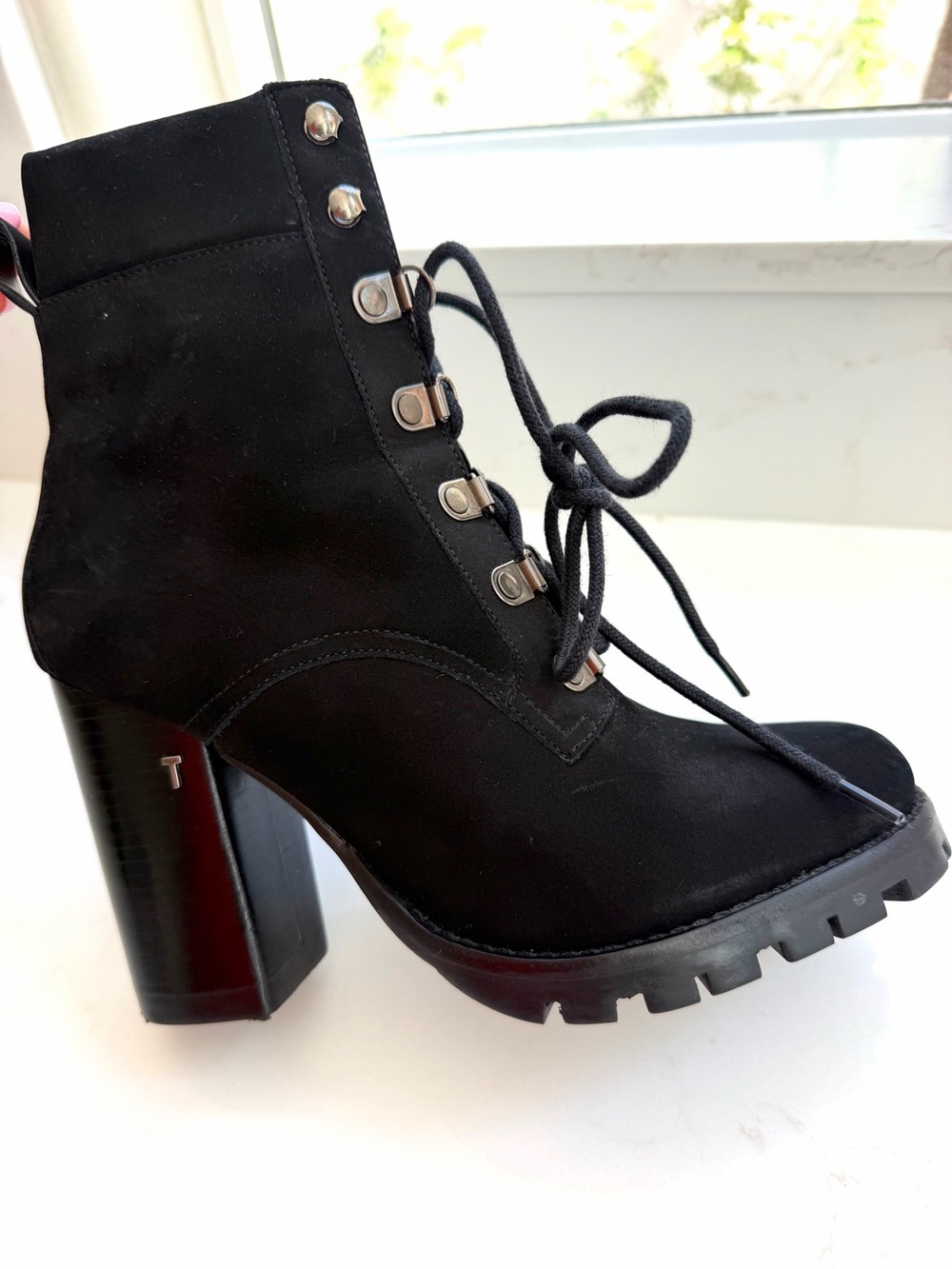 Ted Baker London Black Lace-Up Chunky Heel Ankle Boots